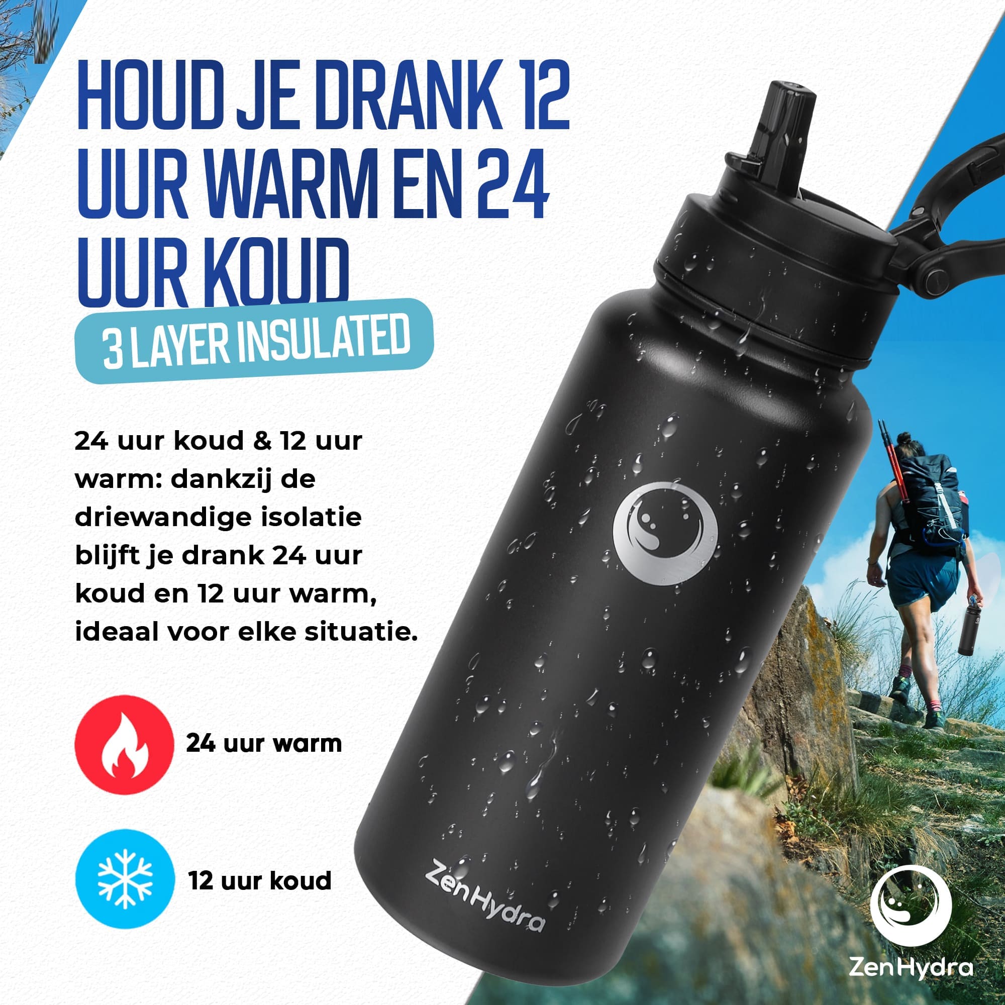 12 uur warm en 24 uur koud met de ZenHydra drinkfles