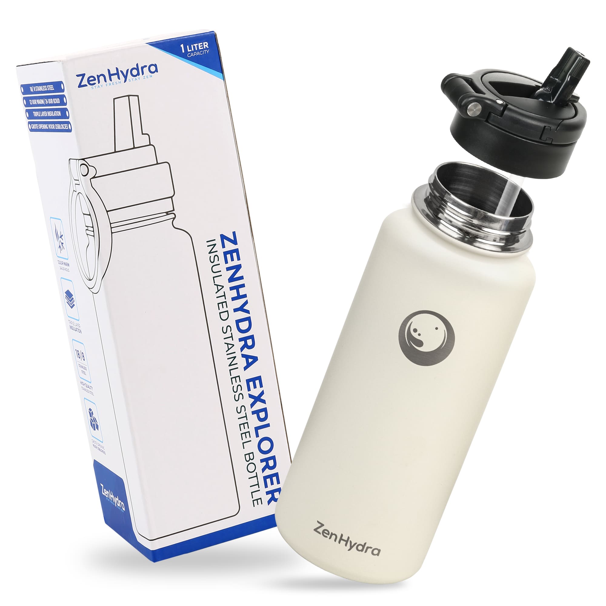 1 lieter fles met doos beige