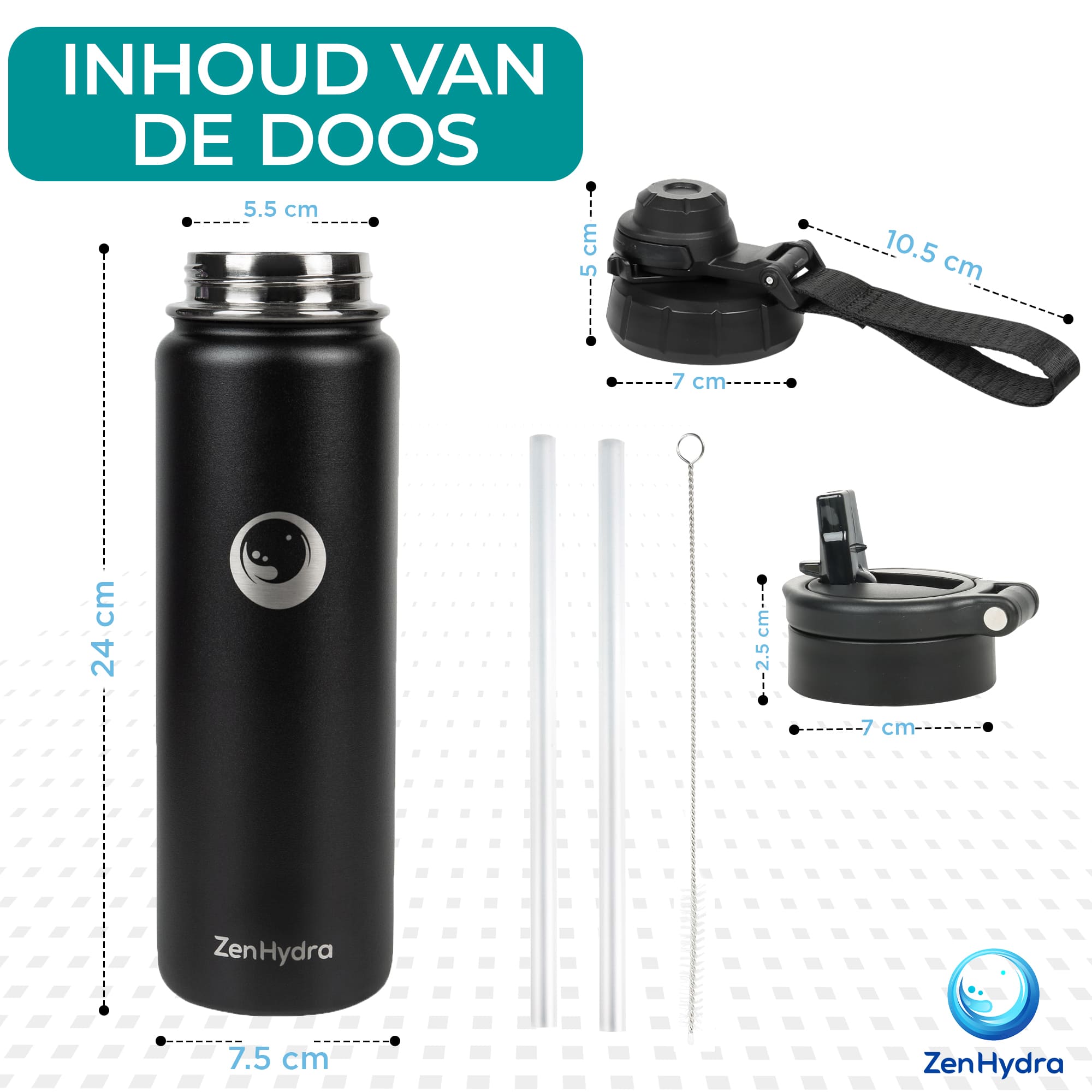 Afmetingen van de fles zwart 650 ml