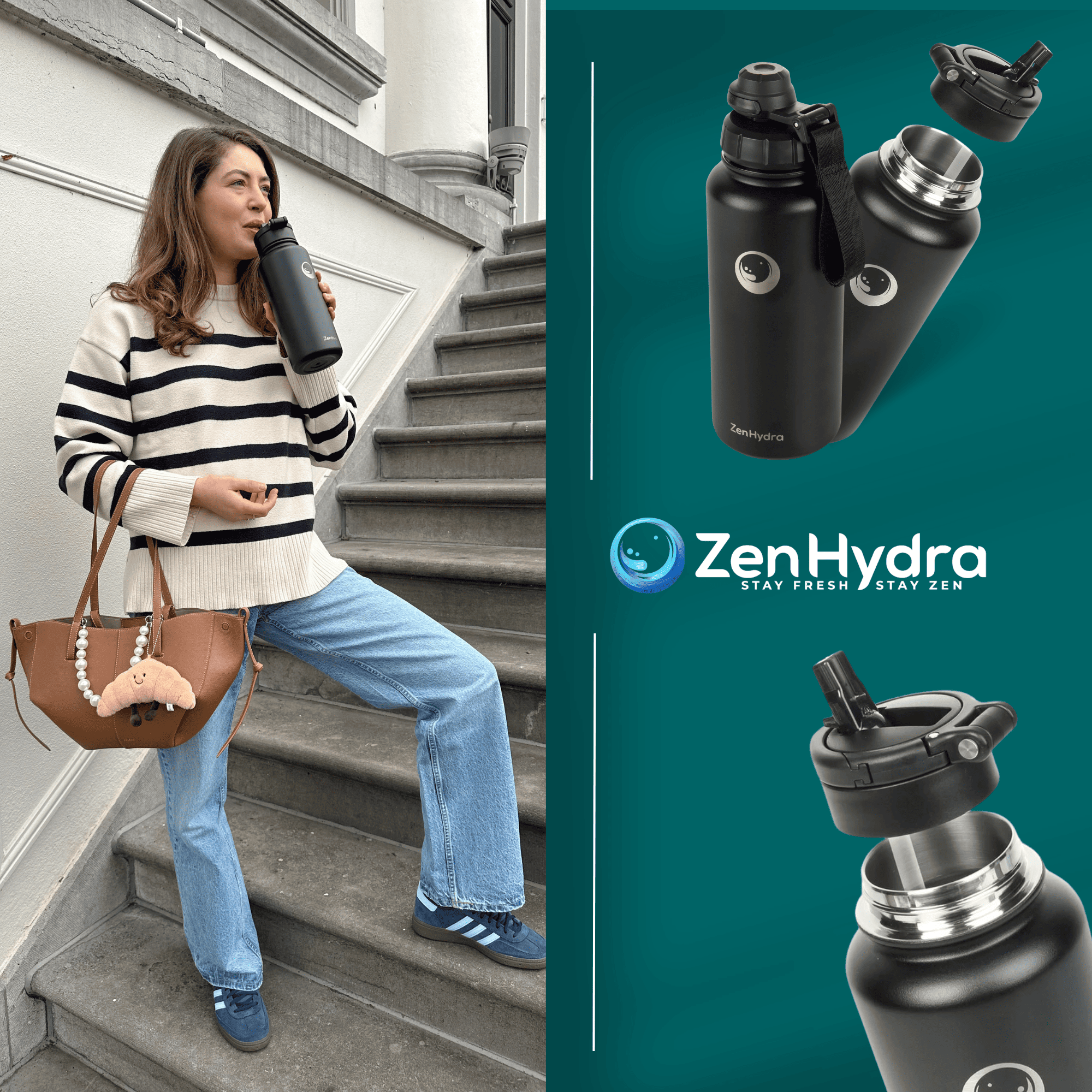 ZenHydra Explorer Drinkfles 1 Liter Zwart