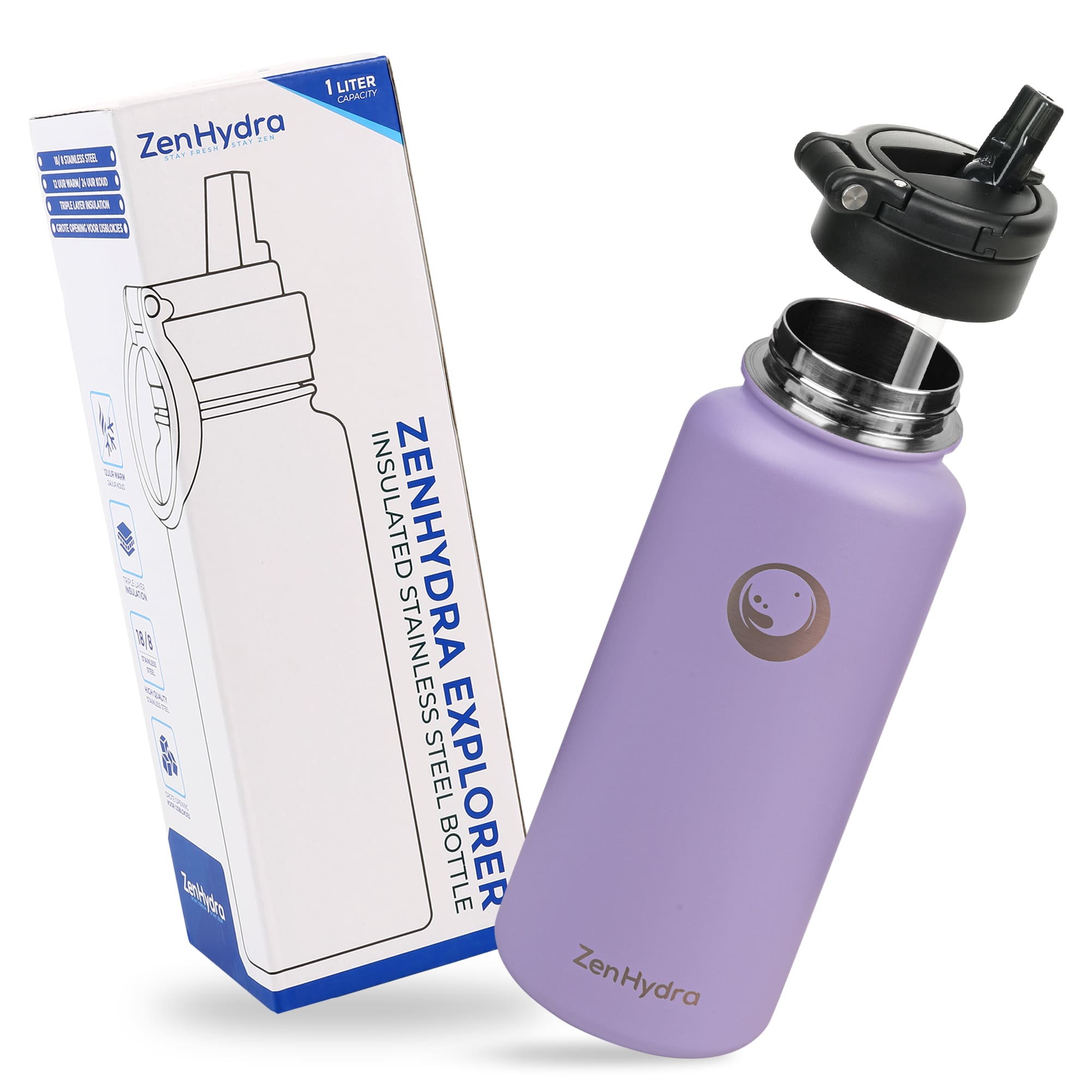 1 liter fles paars met doos