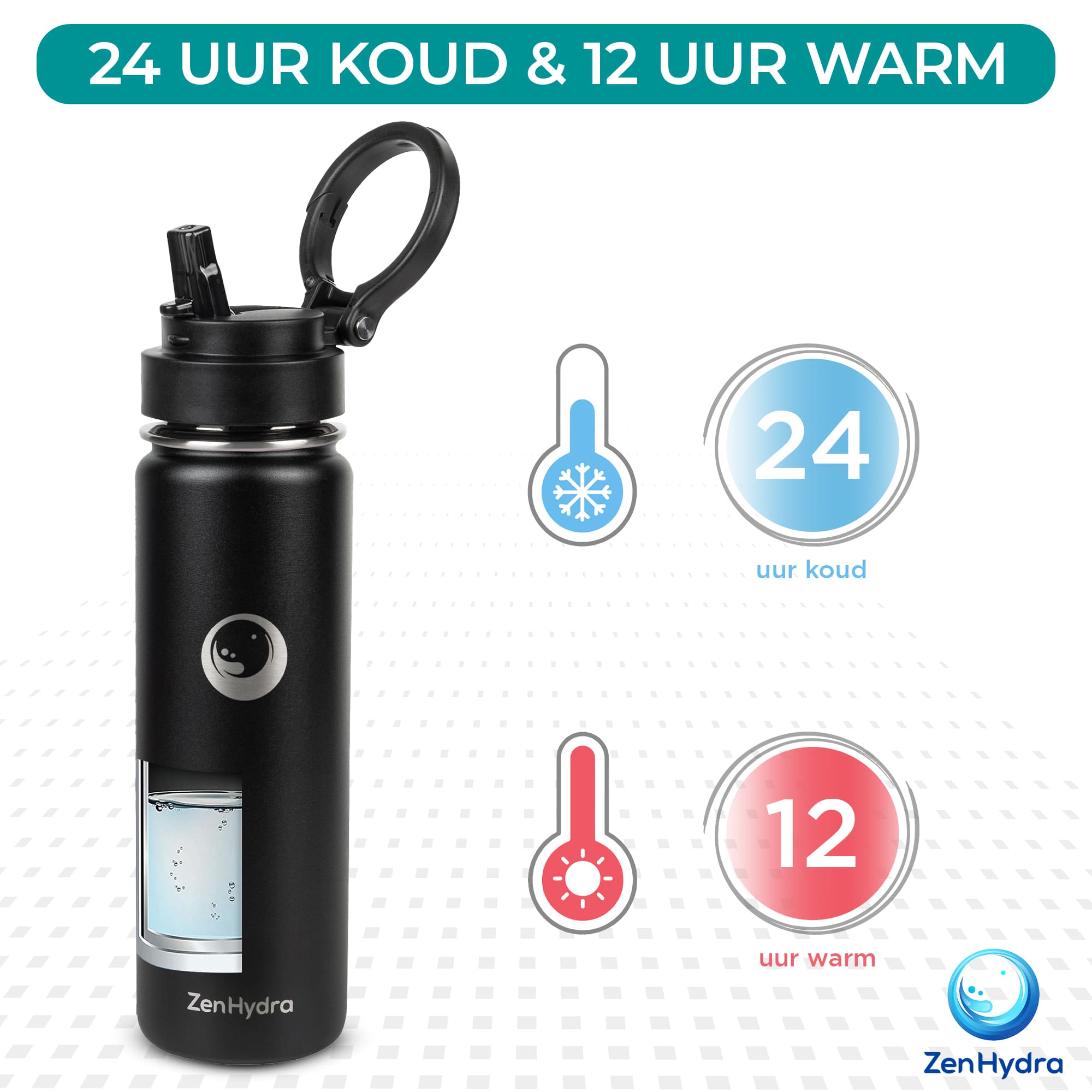 24 uur warm zwarte fles 650 ml