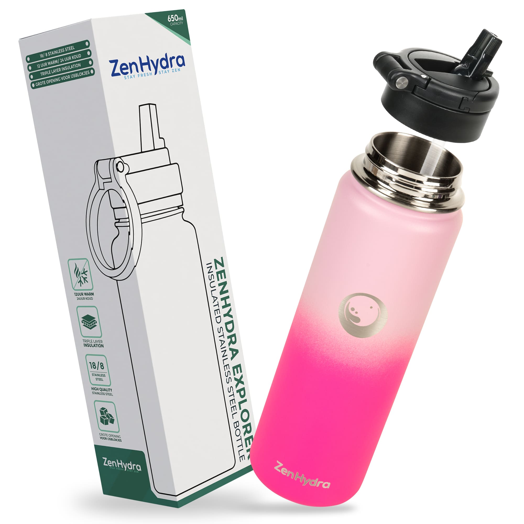 Zenhydra drinkfles roze zwevend met doos