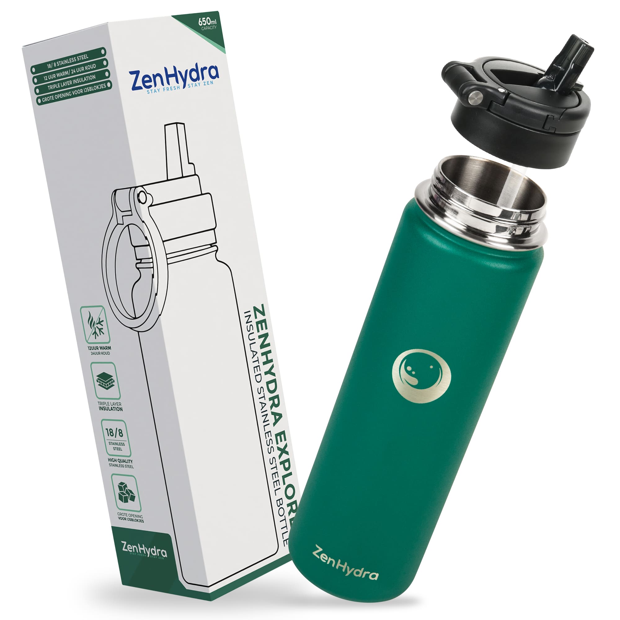 Zenhhdra 650 ml groene fles zwevend