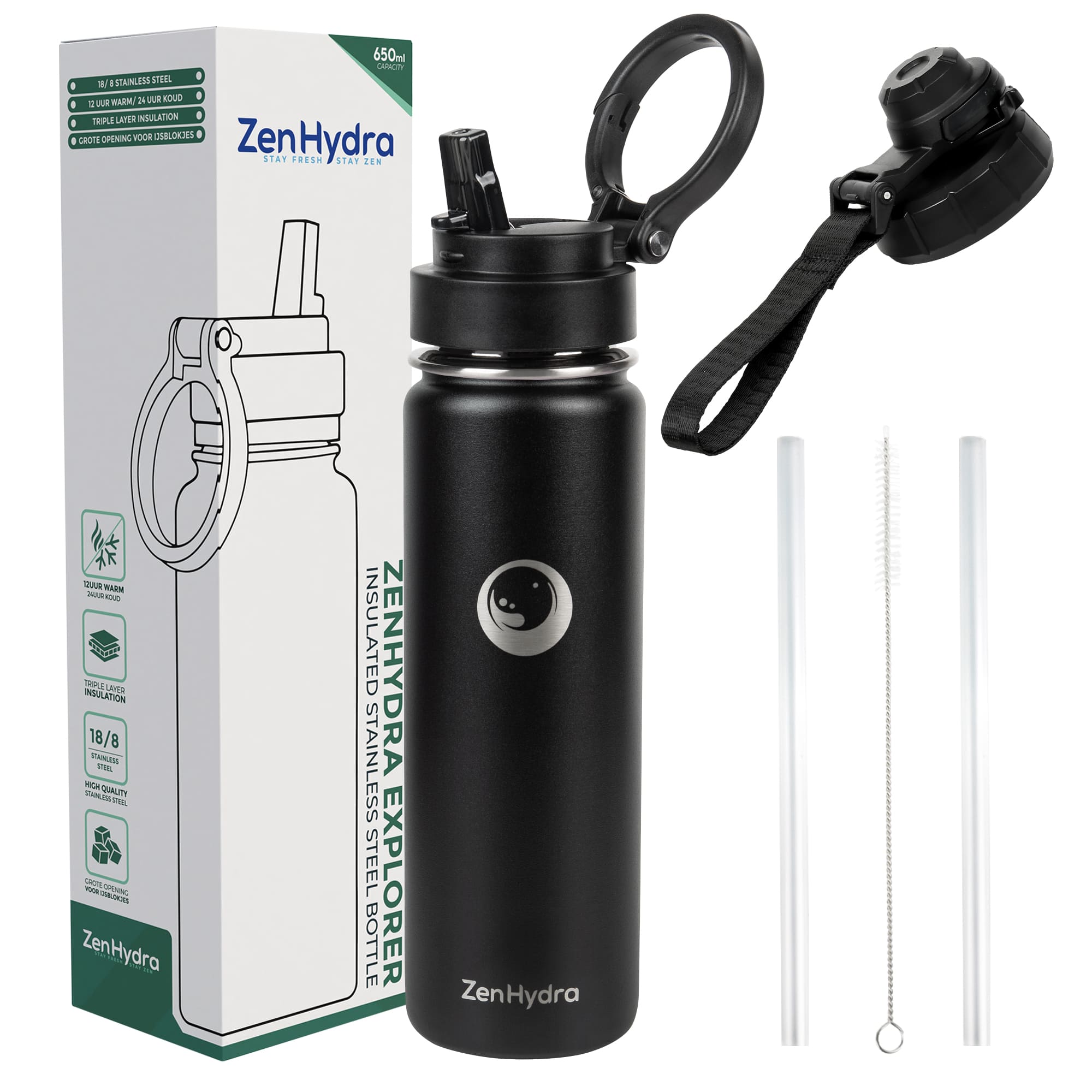 Znhydra 650ml drinkfles zwart met doos