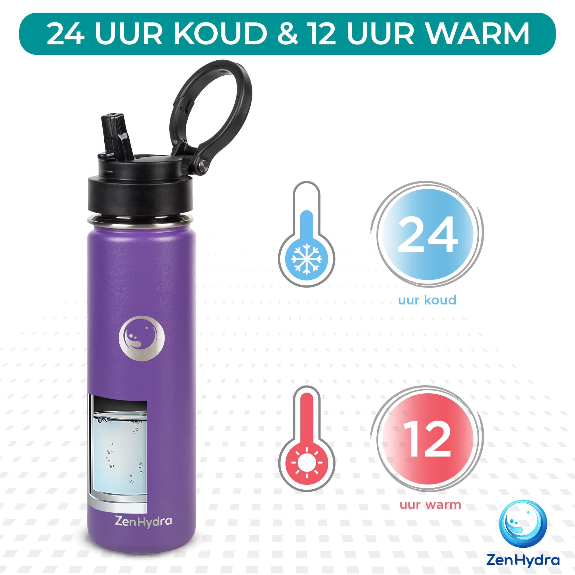12 uur warm paarse 650 ml fles