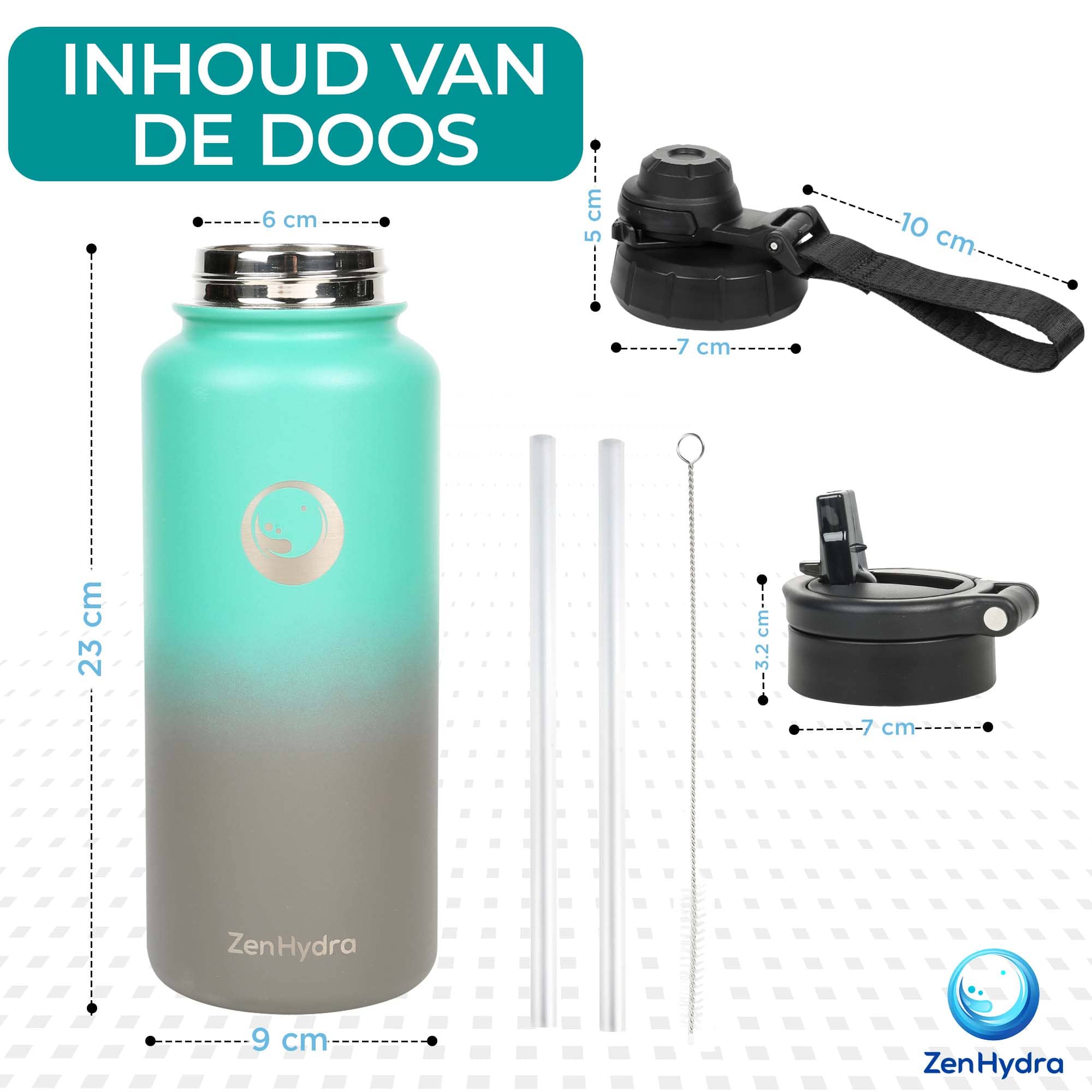 ZenHydra Explorer Drinkfles 1 Liter Gradient Grijs/Groen