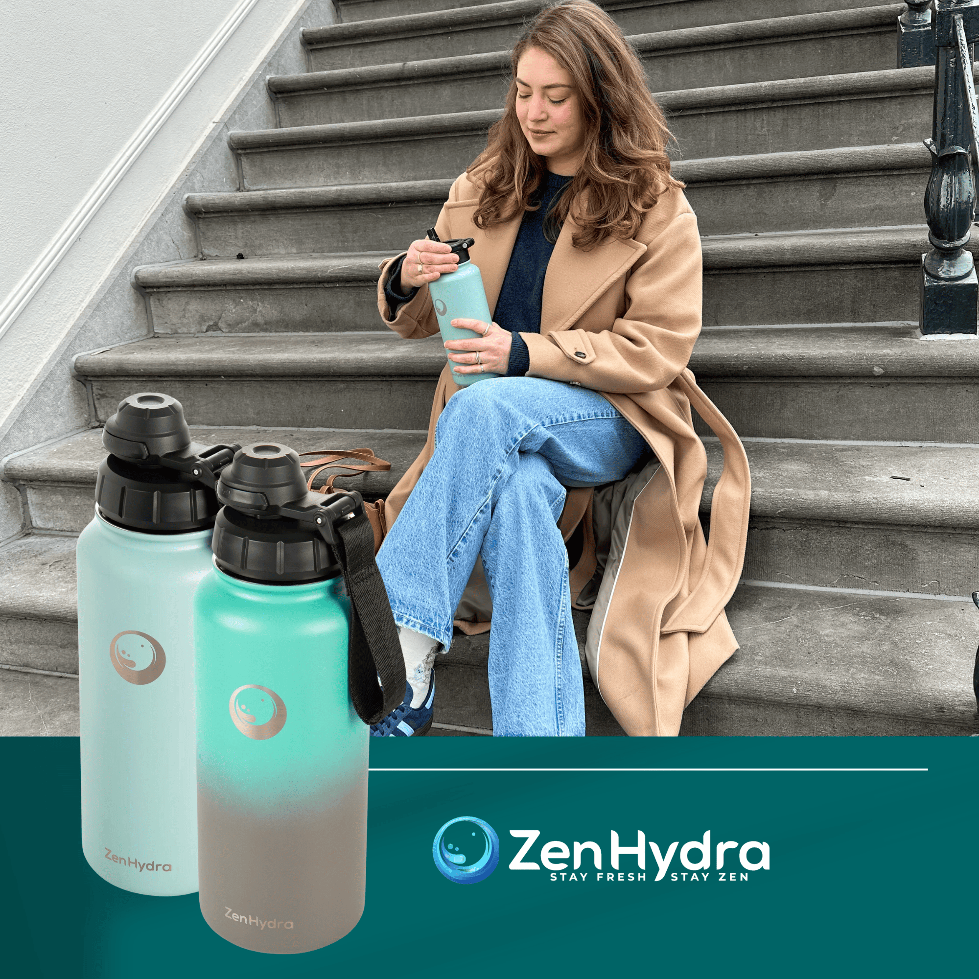 ZenHydra Explorer Drinkfles 1 Liter Gradient Grijs/Groen